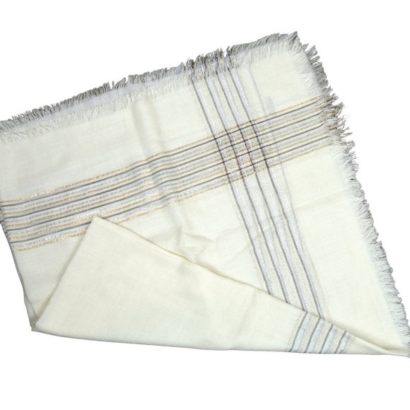 ECHO Made in Japan Vintage Cream Large Scarf Wrap with Metallic Threads - Picture 8 of 8
